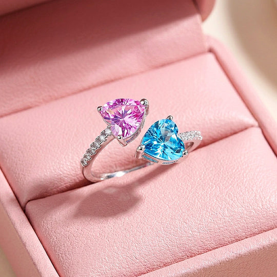 Pink and Blue Heart Toi et Moi Pavé | Women&