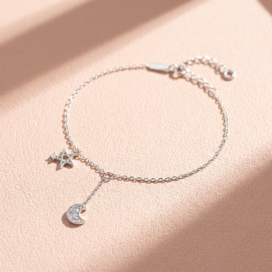 Celestial Crescent Moon &amp; Star Charms | Anklet | Luxe9201