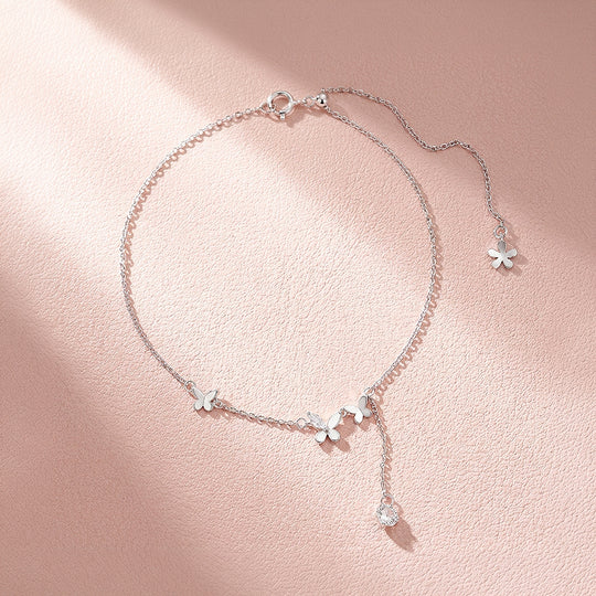 Butterfly Trio &amp; Solitaire Drop | Anklet | Luxe9209