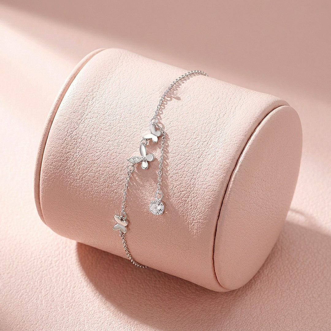 Butterfly Trio &amp; Solitaire Drop | Anklet | Luxe9209