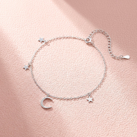 Celestial Crescent Moon &amp; Polished Stars | Anklet | Luxe9211