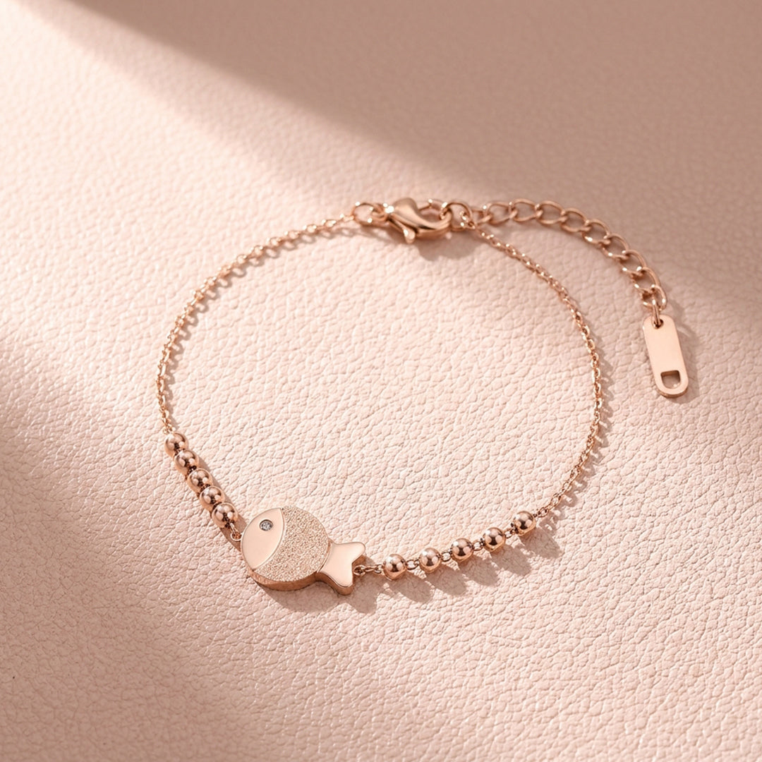 Frosted Fish Charm &amp; Beaded Station | Anklet | Luxe9226