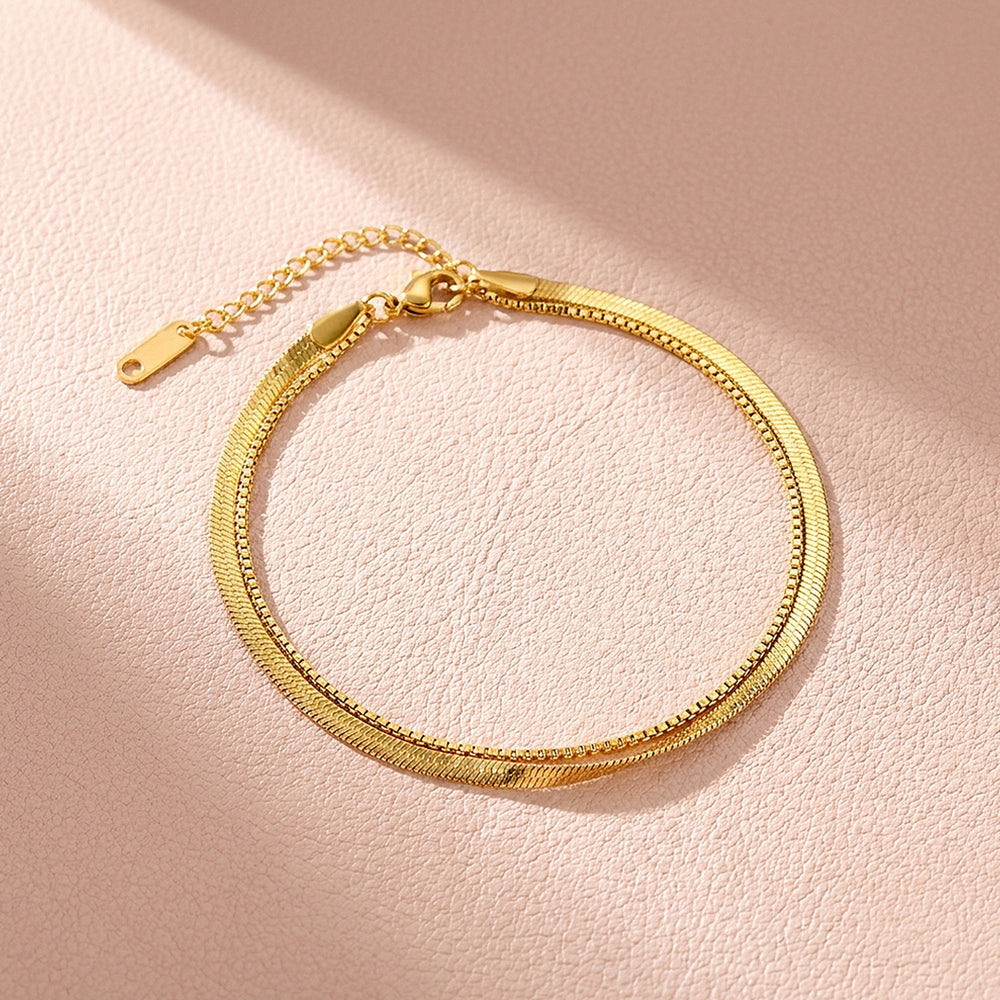 Double Layer Herringbone & Box Chain | Anklet | Luxe9242