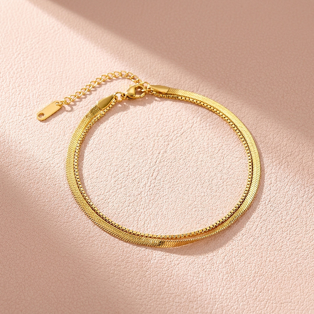 Double Layer Herringbone &amp; Box Chain | Anklet | Luxe9242