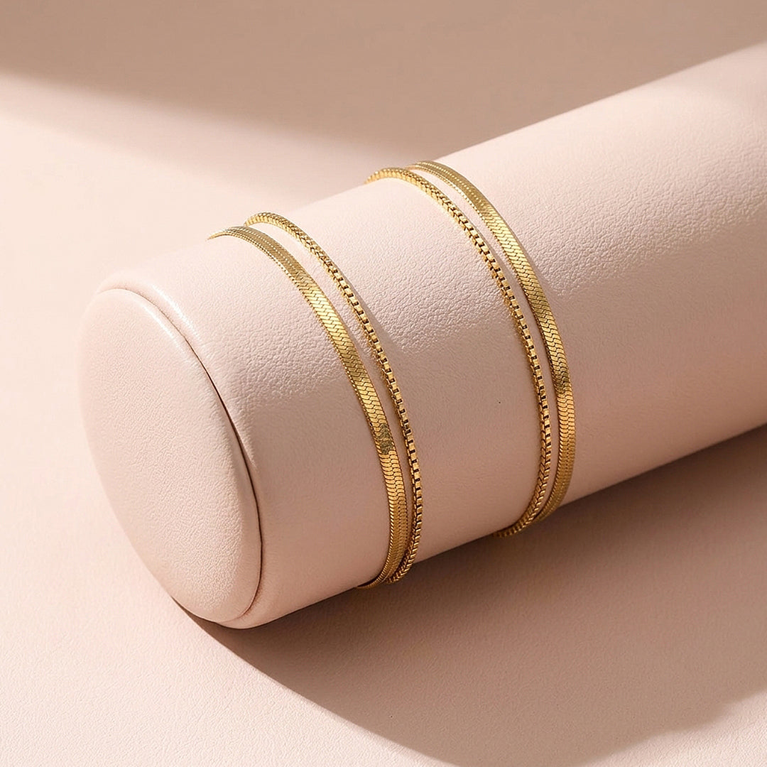 Double Layer Herringbone &amp; Box Chain | Anklet | Luxe9242