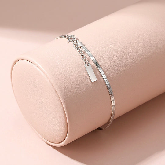Flat Herringbone &amp; Rectangle Tag | Anklet | Luxe9250