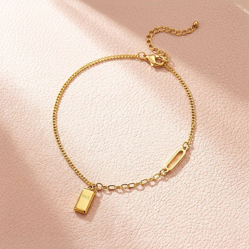 Gold Bar Pendant & Paperclip Link | Anklet | Luxe9251