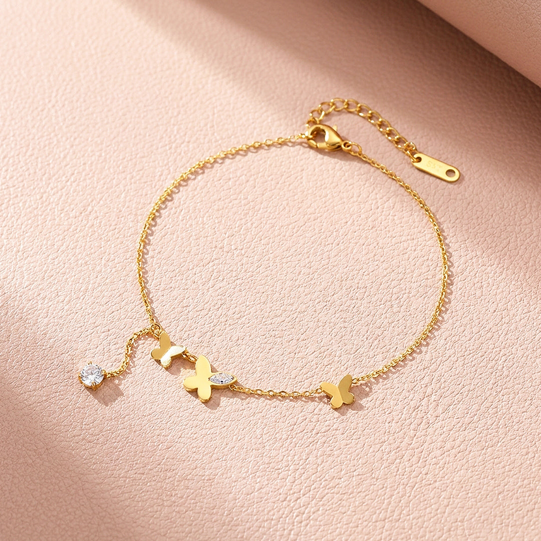 Butterfly Trio &amp; Solitaire Drop | Anklet | Luxe9254