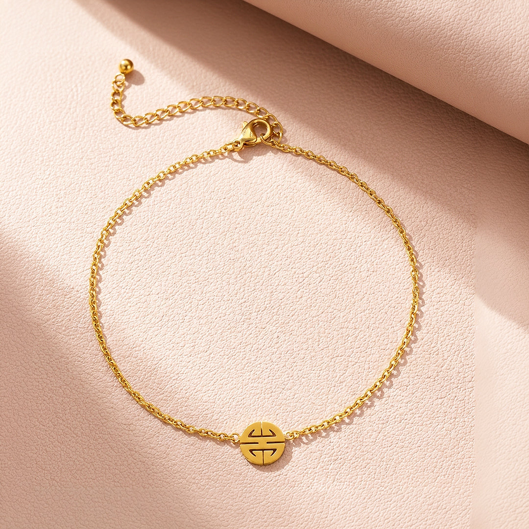 Minimalist "Xiao Fu" Good Fortune Medallion | Anklet | Luxe9260