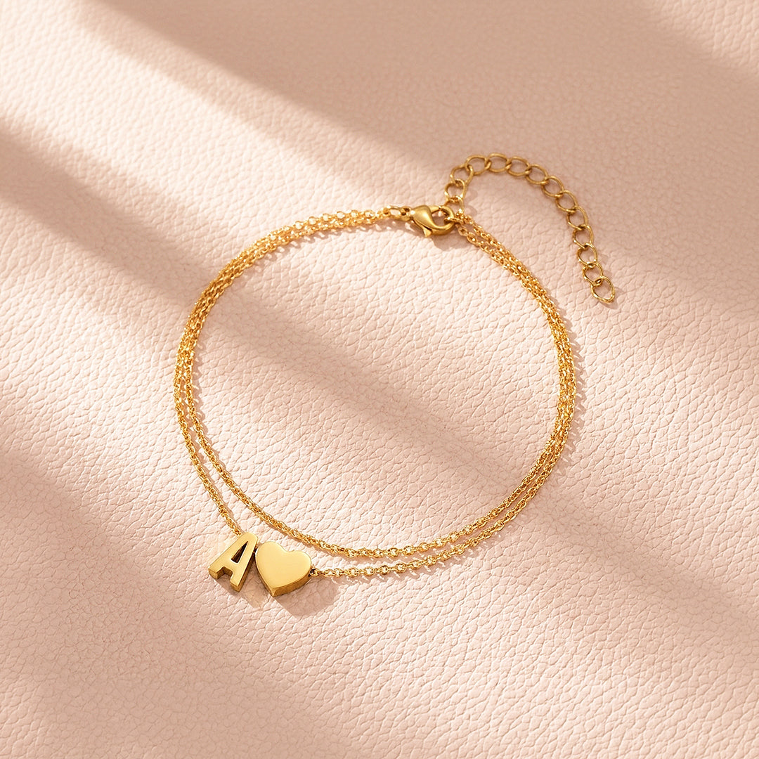 Double Layer Initial &amp; Heart Charm | Anklet | Luxe9267