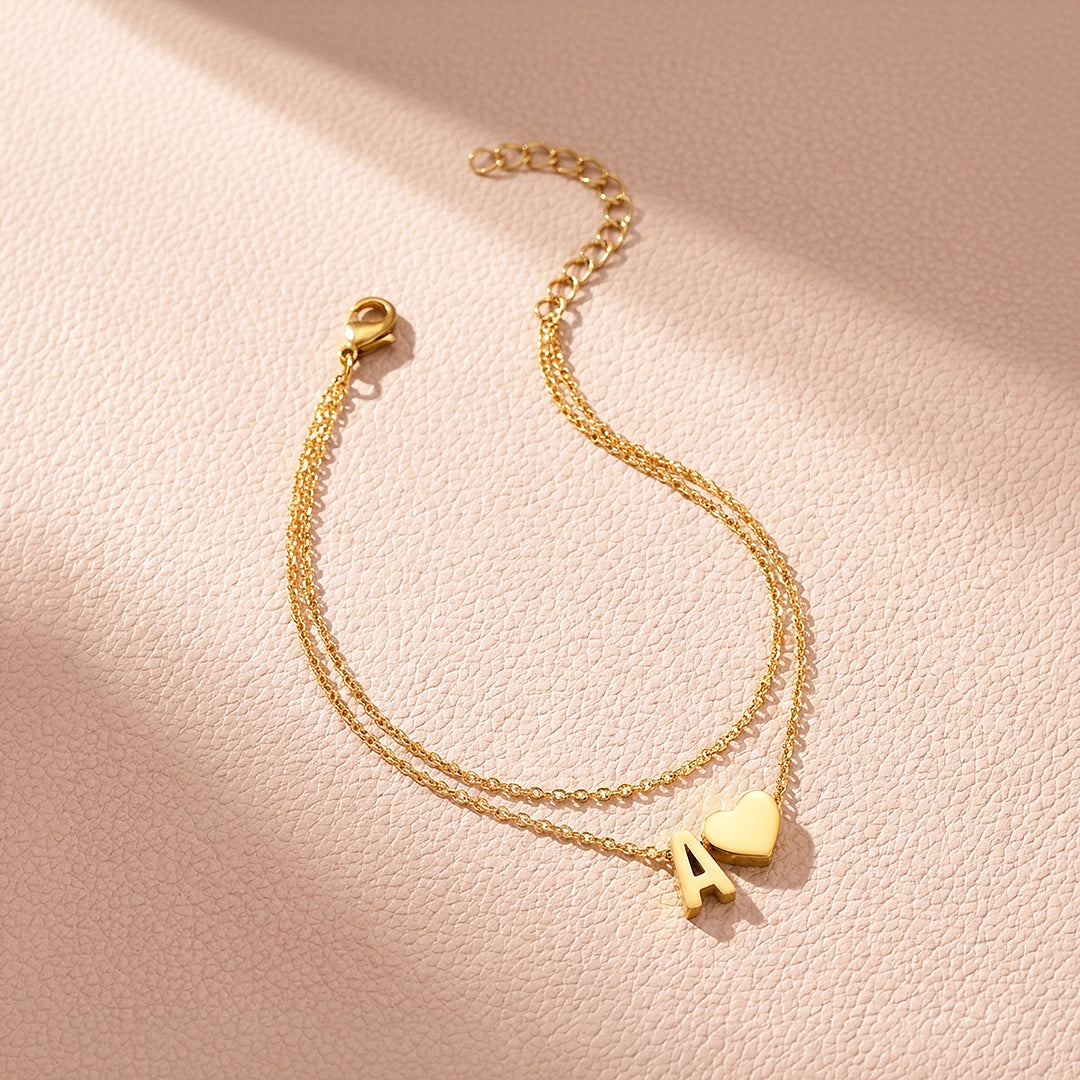 Double Layer Initial &amp; Heart Charm | Anklet | Luxe9267