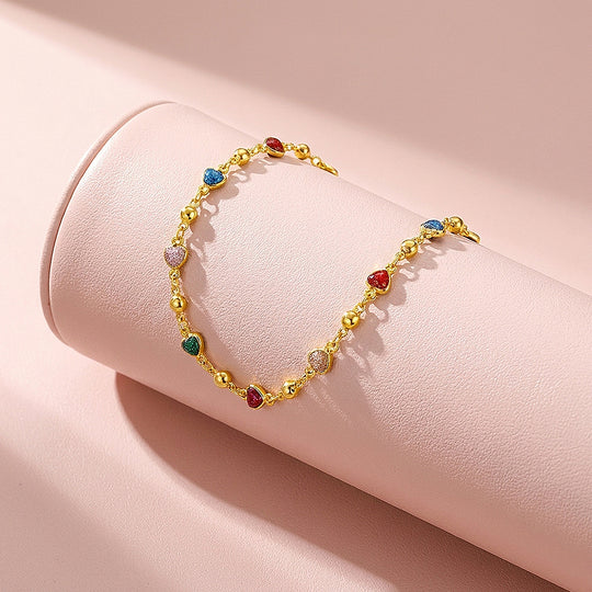 Multicolor Glitter Heart Chain | Anklet | Luxe9278