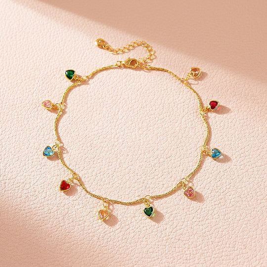 Rainbow Heart Crystal Drop | Anklet | Luxe9279