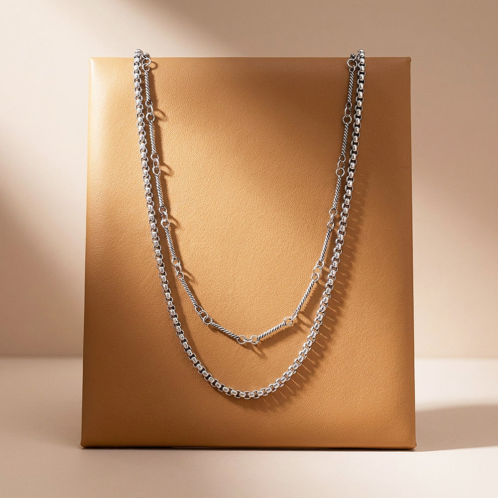 Layered Box & Twisted Link | Men's Necklace Set | MN1088