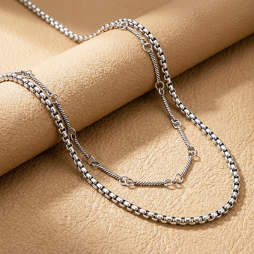 Layered Box & Twisted Link | Men's Necklace Set | MN1088 – Tiara