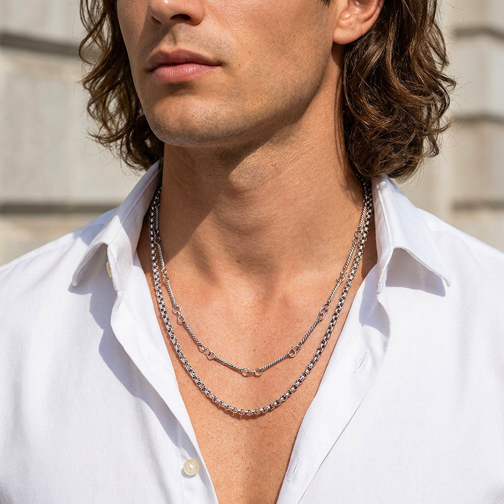 まとめCITY HERITAGE NECKLACE + ATTACHMENT Layered Box & Twisted Link | Men's Necklace Set | MN1088 – Tiara