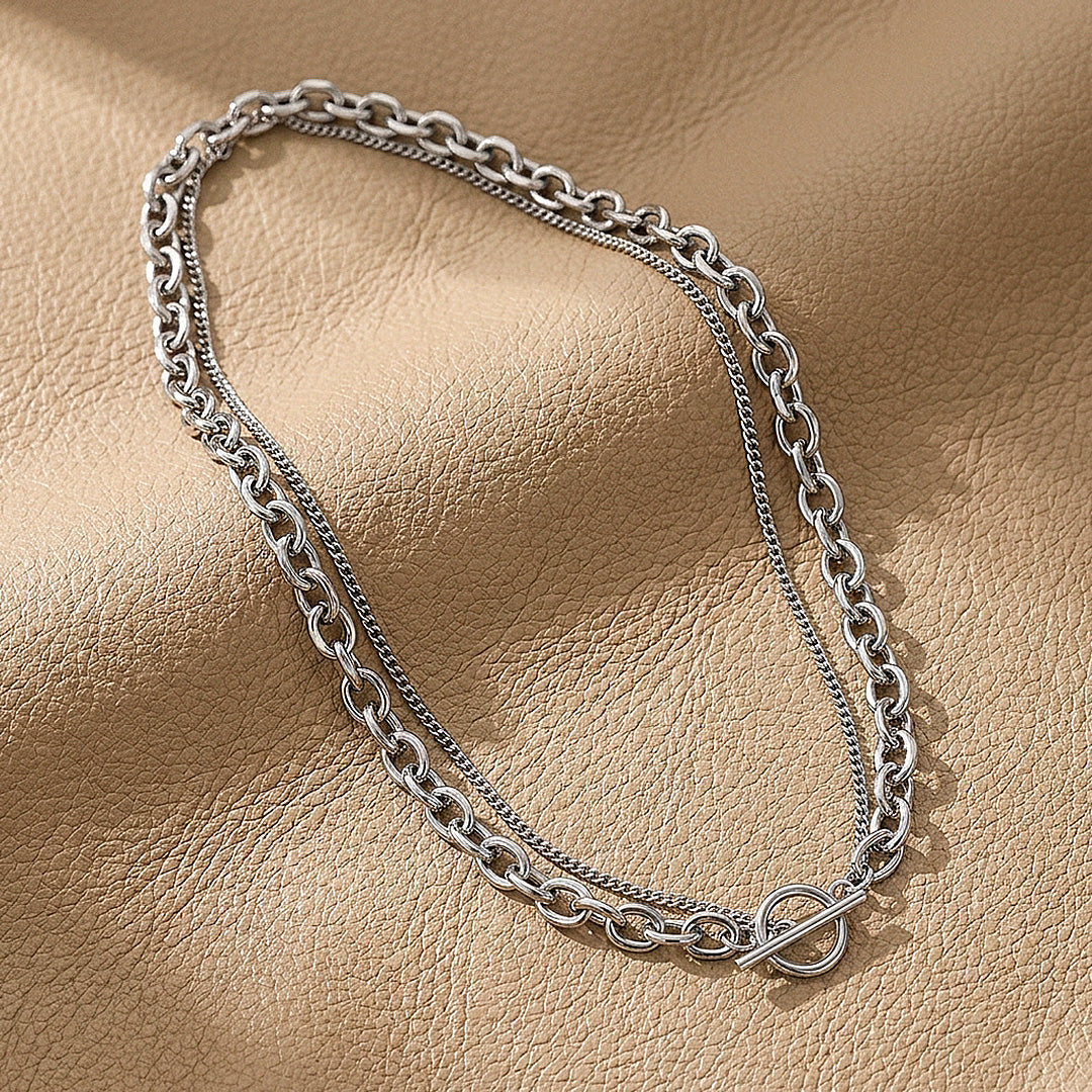 Layered Cable &amp; Curb Chain Toggle Necklace | Men&