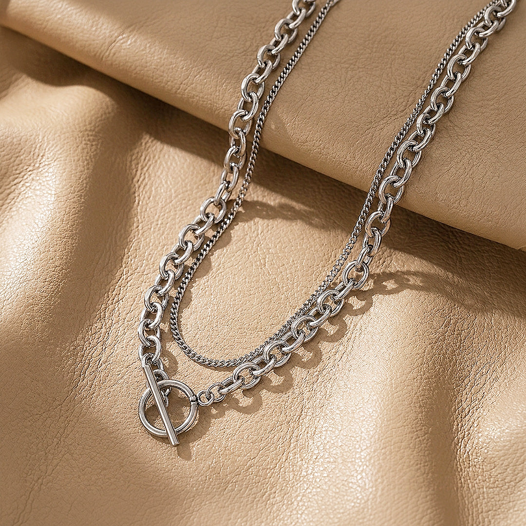 Layered Cable &amp; Curb Chain Toggle Necklace | Men&