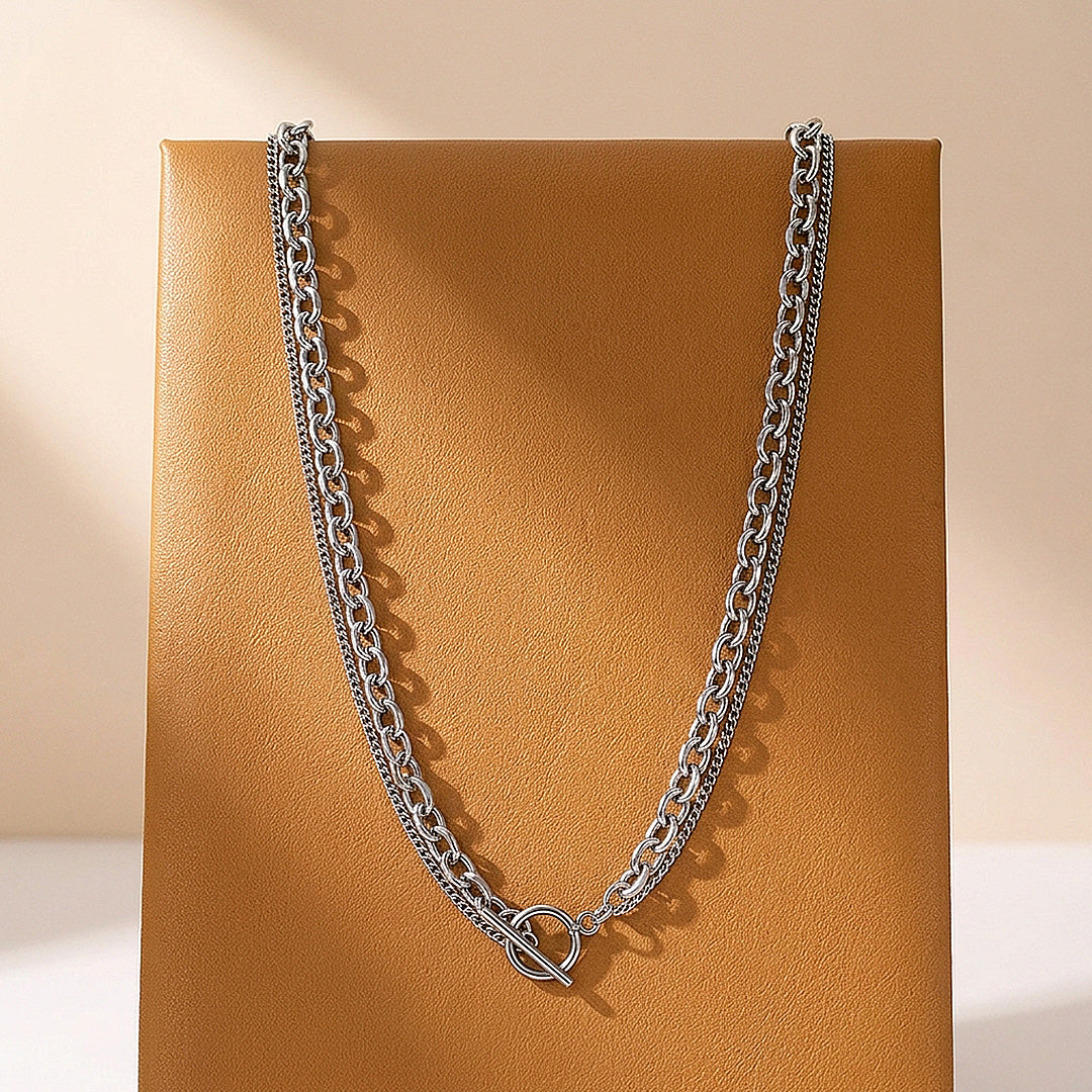 Layered Cable &amp; Curb Chain Toggle Necklace | Men&
