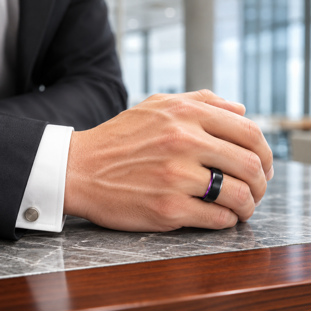 Magenta | Brushed Black Purple Interior Tungsten Carbide Men's Ring