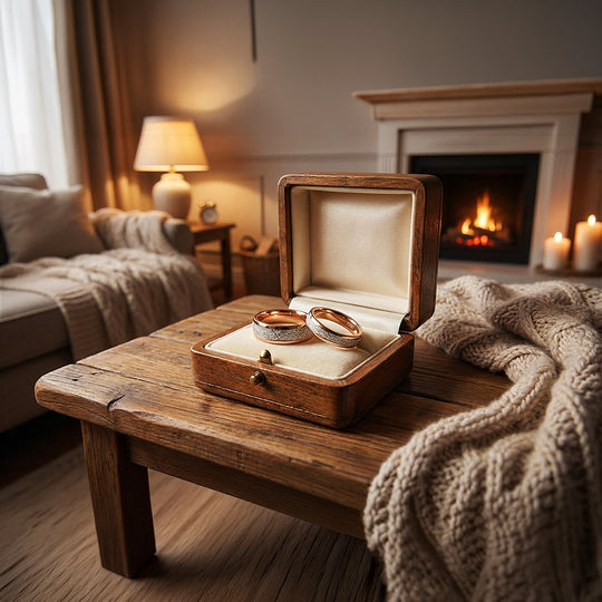 Meteorite | Tungsten Couple Rings | Rose Gold Wedding Bands