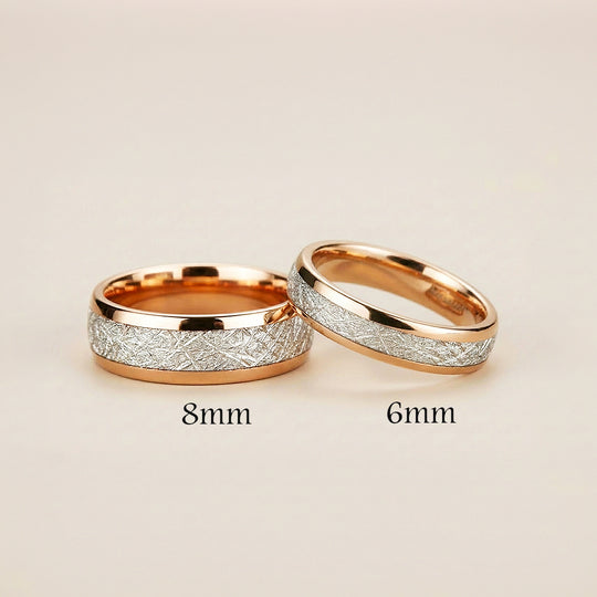 Meteorite | Tungsten Couple Rings | Rose Gold Wedding Bands