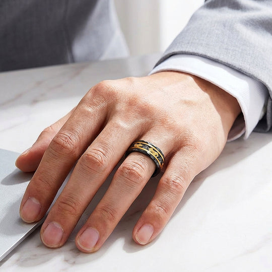 Molten Aurum Hammered Gold Foil Inlay Black Tungsten Carbide Ring