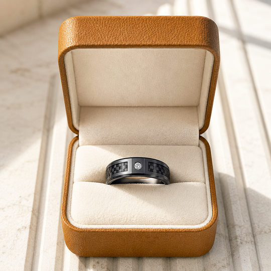 Musk | Black Carbon Fibre Diamond Simulant Tungsten Carbide Ring (Last)