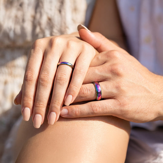 Northen Lights | Tungsten Couple Rings | Multicolour Wedding Bands