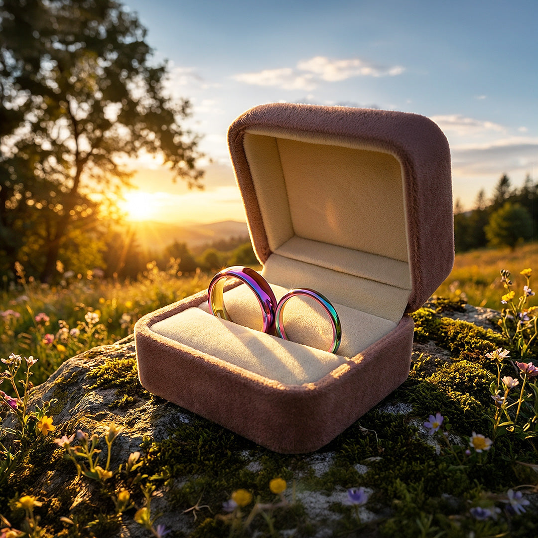 Northen Lights | Tungsten Couple Rings | Multicolour Wedding Bands