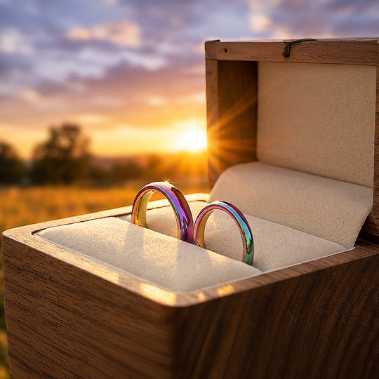 Northen Lights | Tungsten Couple Rings | Multicolour Wedding Bands