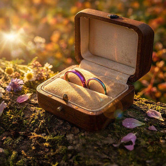 Northen Lights | Tungsten Couple Rings | Multicolour Wedding Bands