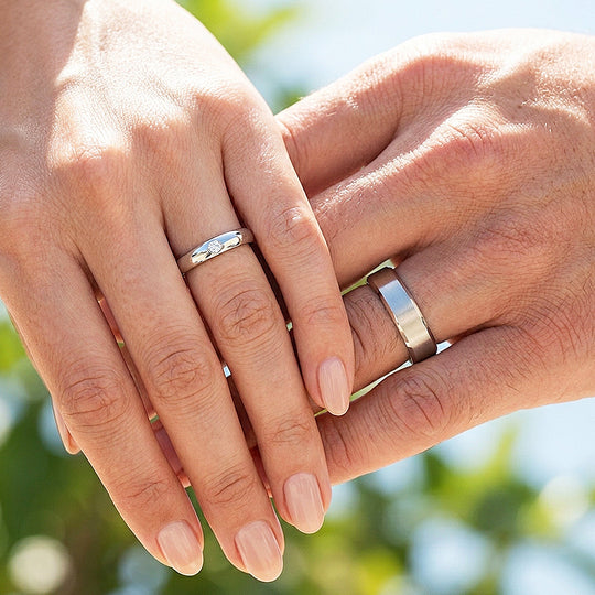 Oath | Brushed Bevelled Flat and Polished Dome Wedding Band