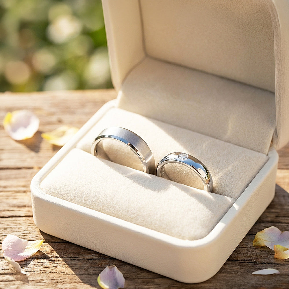 Oath | Brushed Bevelled Flat and Polished Dome Wedding Band