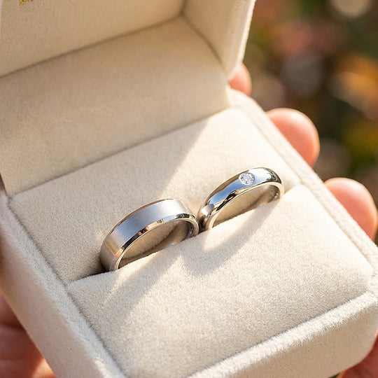 Oath | Brushed Bevelled Flat and Polished Dome Wedding Band