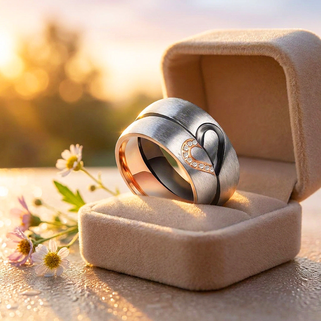 One Heart | Brushed Interlocking Half-Heart Dome Wedding Band