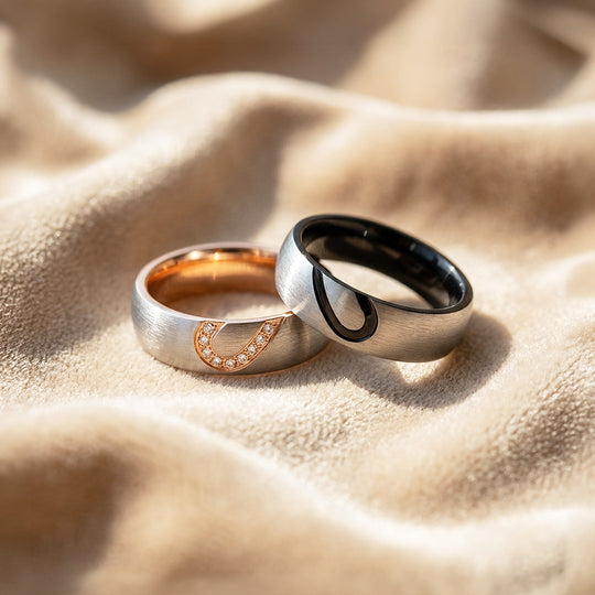 One Heart | Brushed Interlocking Half-Heart Dome Wedding Band
