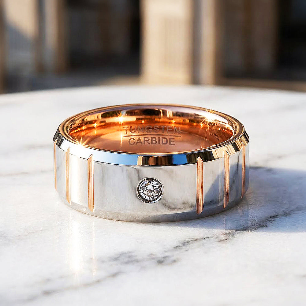 Orvion Rose Gold Solitaire Diamond Simulant Tungsten Carbide Ring - Ring | Singapore Jewellery, Wedding Rings & Gifts | Same Day Delivery | Tiara.com.sg