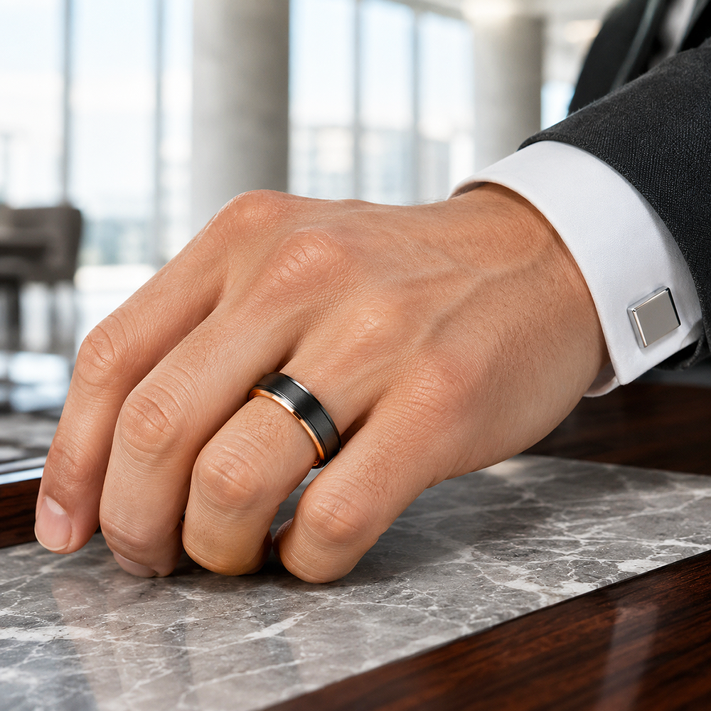 Paramour | Brushed Black Rose Gold Interior Tungsten Carbide Men's Ring - Clearance Sale❗