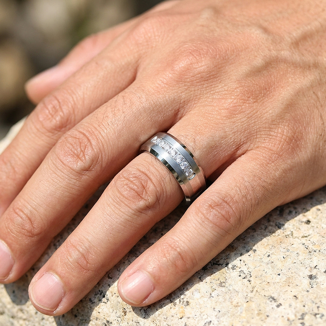 Paxton Brushed Diamond Simulant Tungsten Carbide Ring - Ring | Singapore Jewellery, Wedding Rings &amp; Gifts | Same Day Delivery | Tiara.com.sg