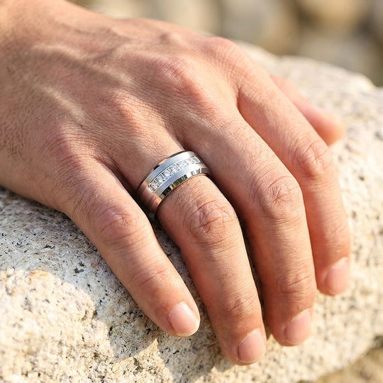 Paxton Brushed Diamond Simulant Tungsten Carbide Ring - Ring | Singapore Jewellery, Wedding Rings &amp; Gifts | Same Day Delivery | Tiara.com.sg