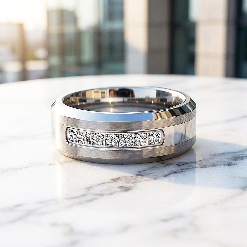 Paxton Brushed Diamond Simulant Tungsten Carbide Ring