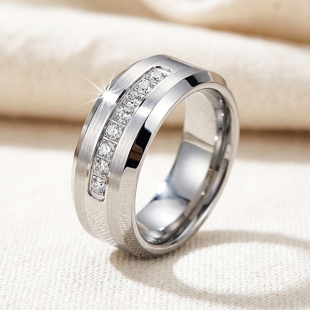 Paxton Brushed Diamond Simulant Tungsten Carbide Ring - Ring | Singapore Jewellery, Wedding Rings &amp; Gifts | Same Day Delivery | Tiara.com.sg