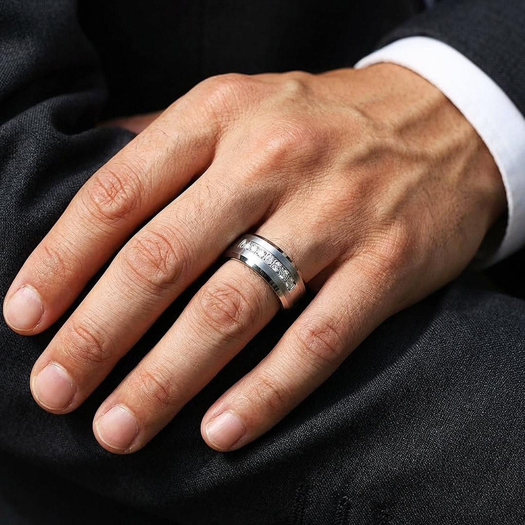 Paxton Brushed Diamond Simulant Tungsten Carbide Ring - Ring | Singapore Jewellery, Wedding Rings &amp; Gifts | Same Day Delivery | Tiara.com.sg