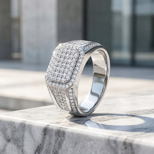 Cushion Pavé Moissanite Men Ring | 925 Sterling Silver | PRM1001