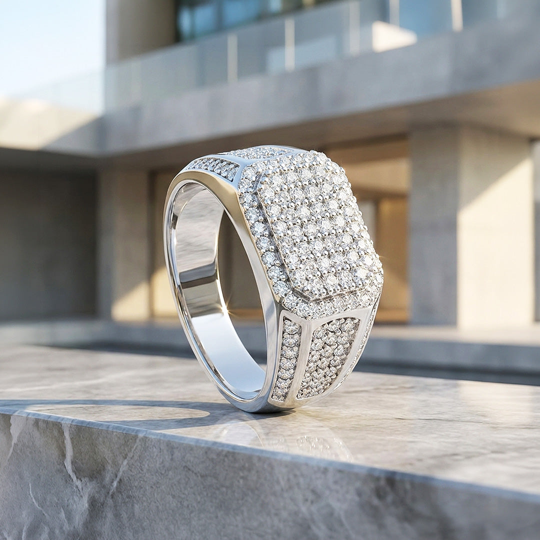 Cushion Pavé Moissanite Men Ring | 925 Sterling Silver | PRM1001