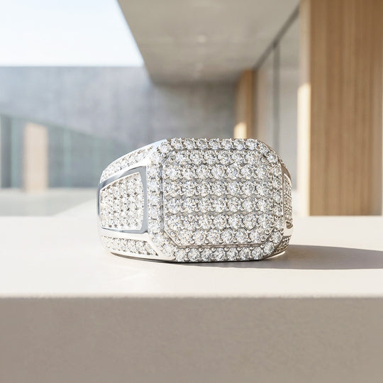Cushion Pavé Moissanite Men Ring | 925 Sterling Silver | PRM1001