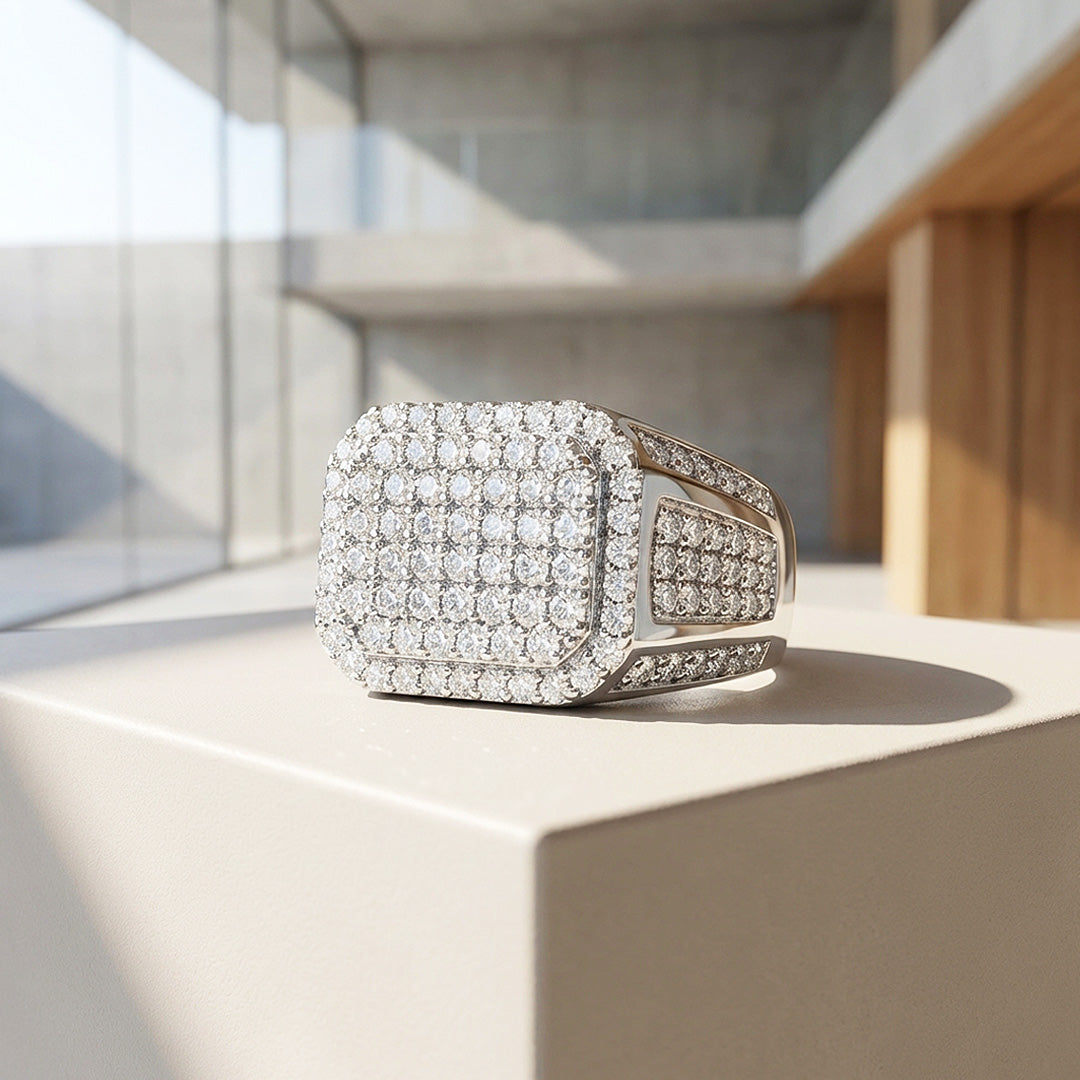 Cushion Pavé Moissanite Men Ring | 925 Sterling Silver | PRM1001