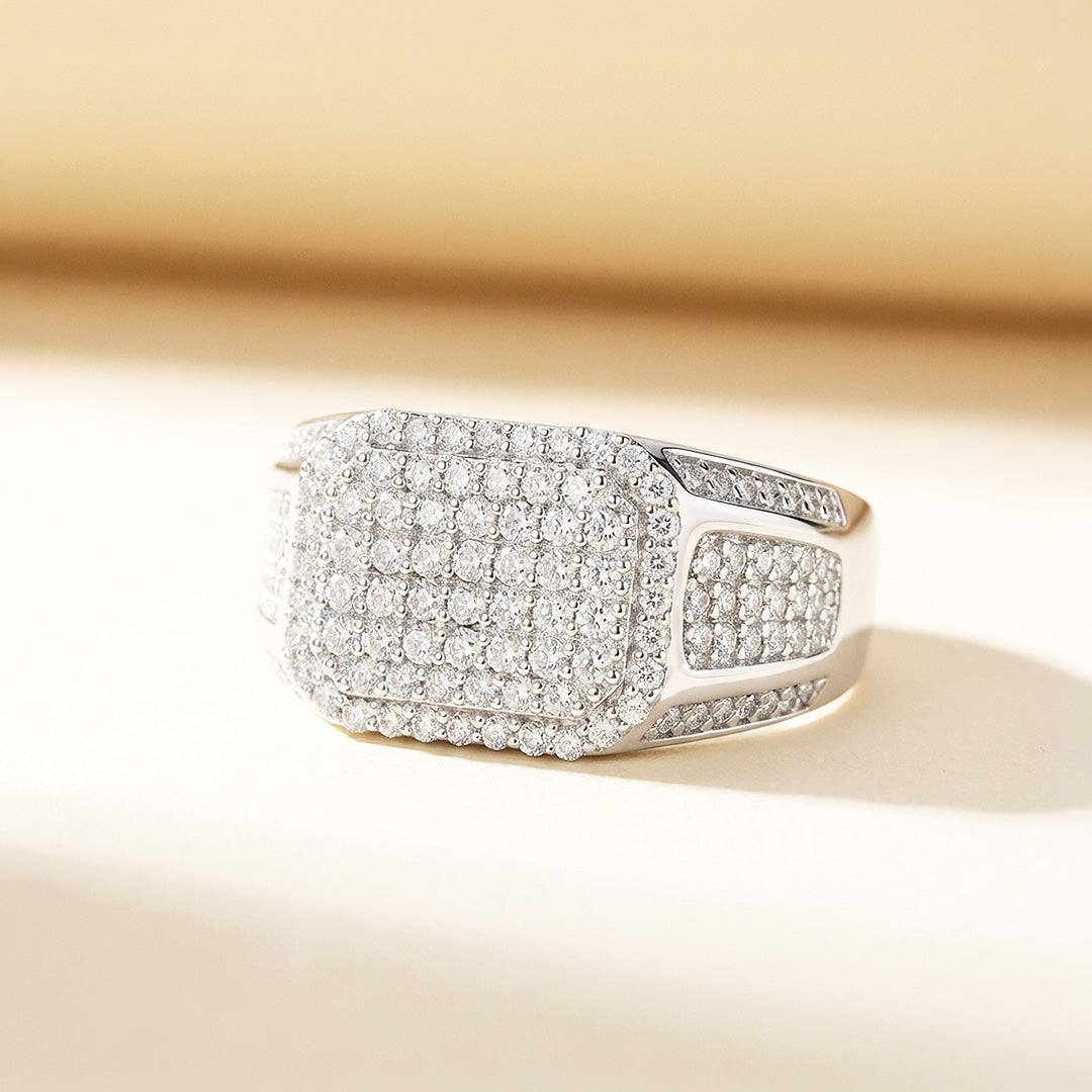 Cushion Pavé Moissanite Men Ring | 925 Sterling Silver | PRM1001