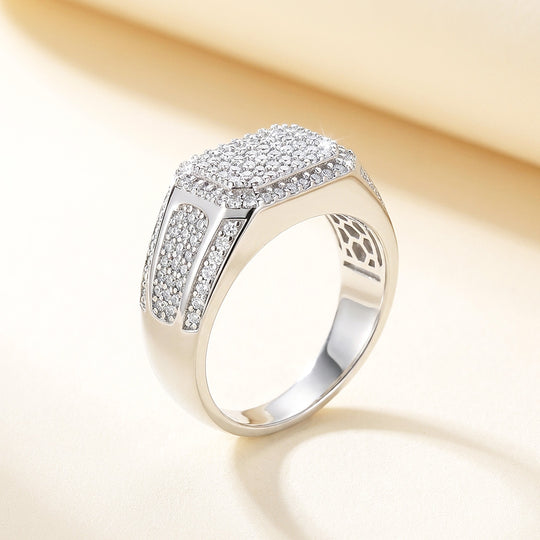 Cushion Pavé Moissanite Men Ring | 925 Sterling Silver | PRM1001